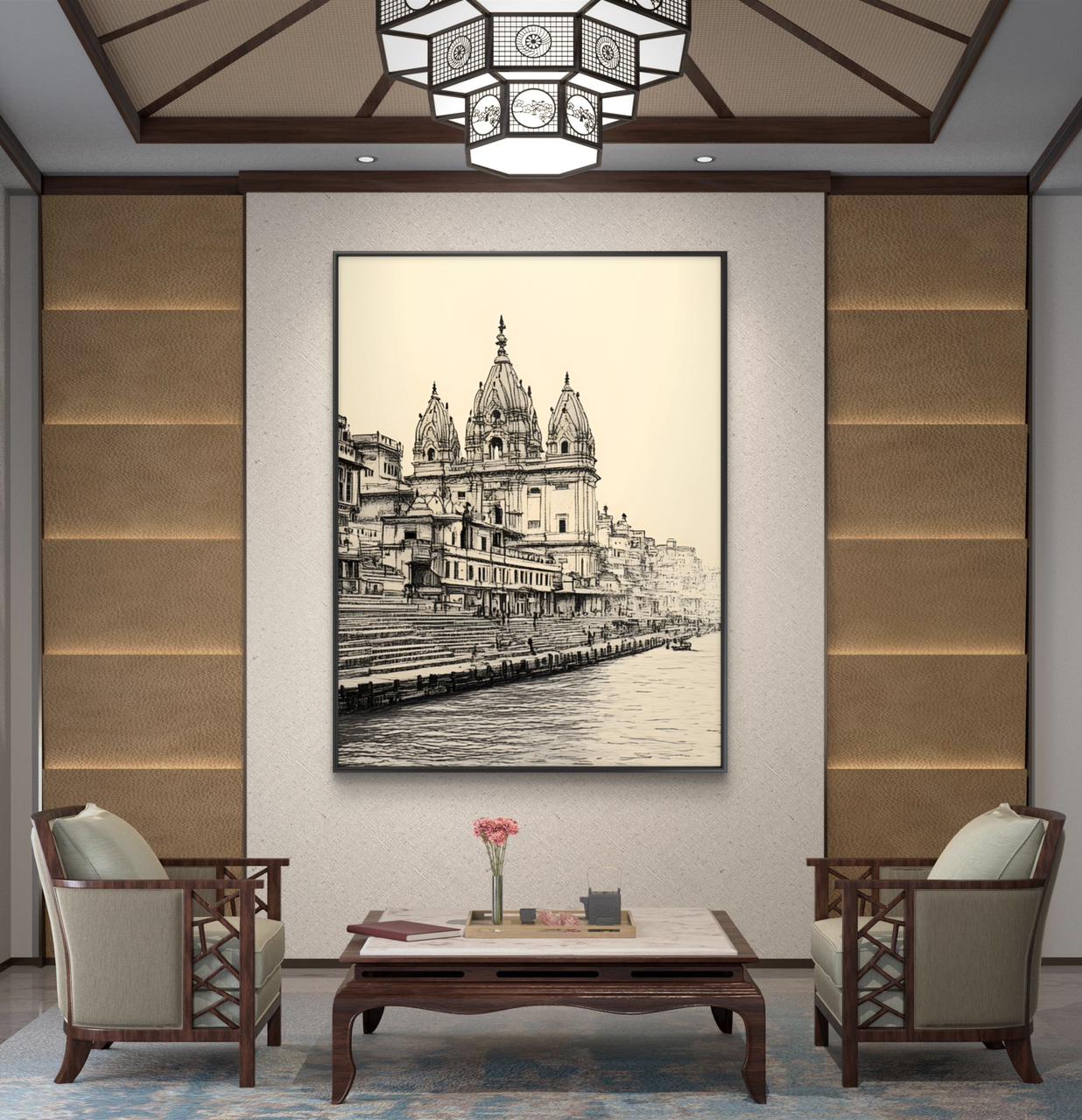 Banaras Ghat Premium Canvas Painting - Buy Online | Decor By Neon