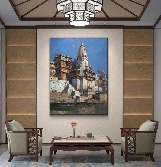 Banaras Ghat Premium Canvas Painting - Canvas Wall Art | Decor By Neon
