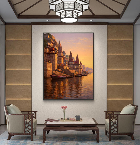 Banaras Ghat Premium Canvas Painting - Canvas Wall Art | Decor By Neon