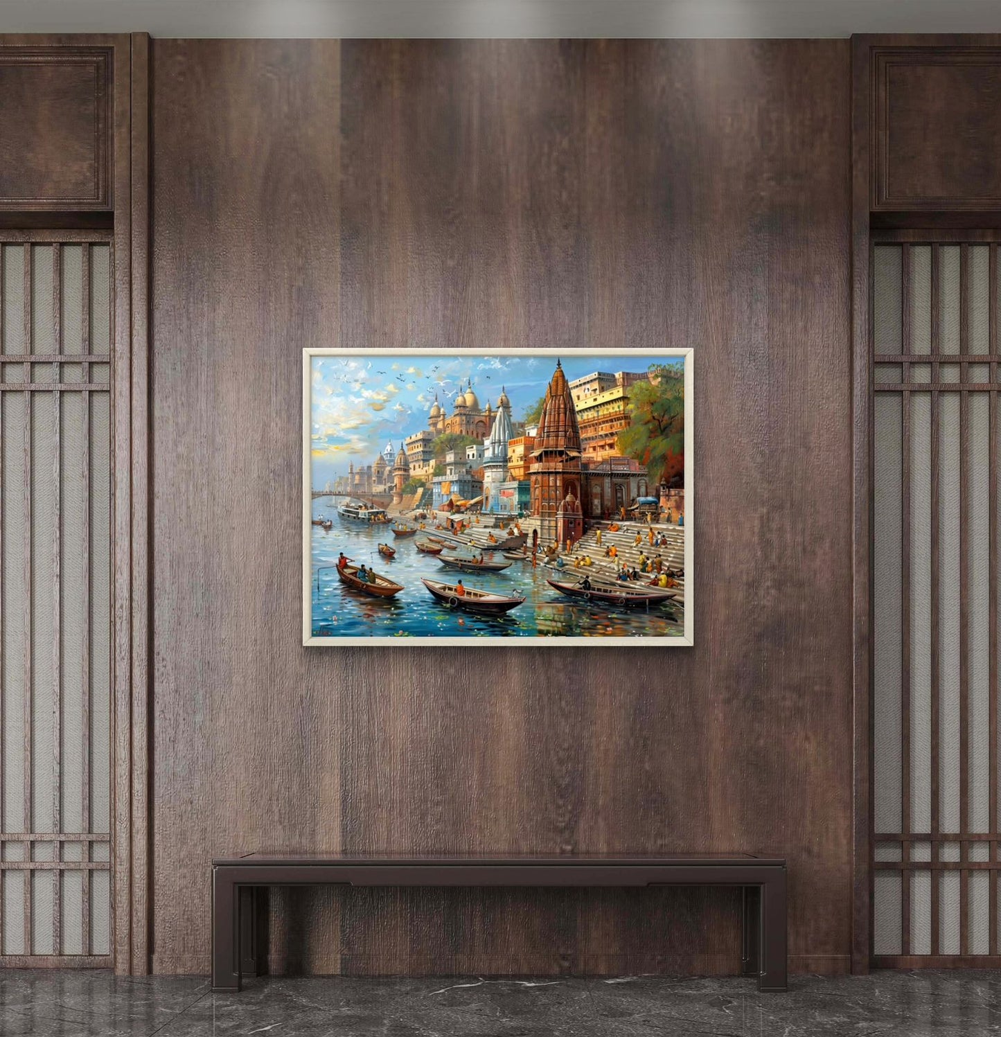 Banaras Ghat Premium Canvas Painting - Buy Online | Decor By Neon