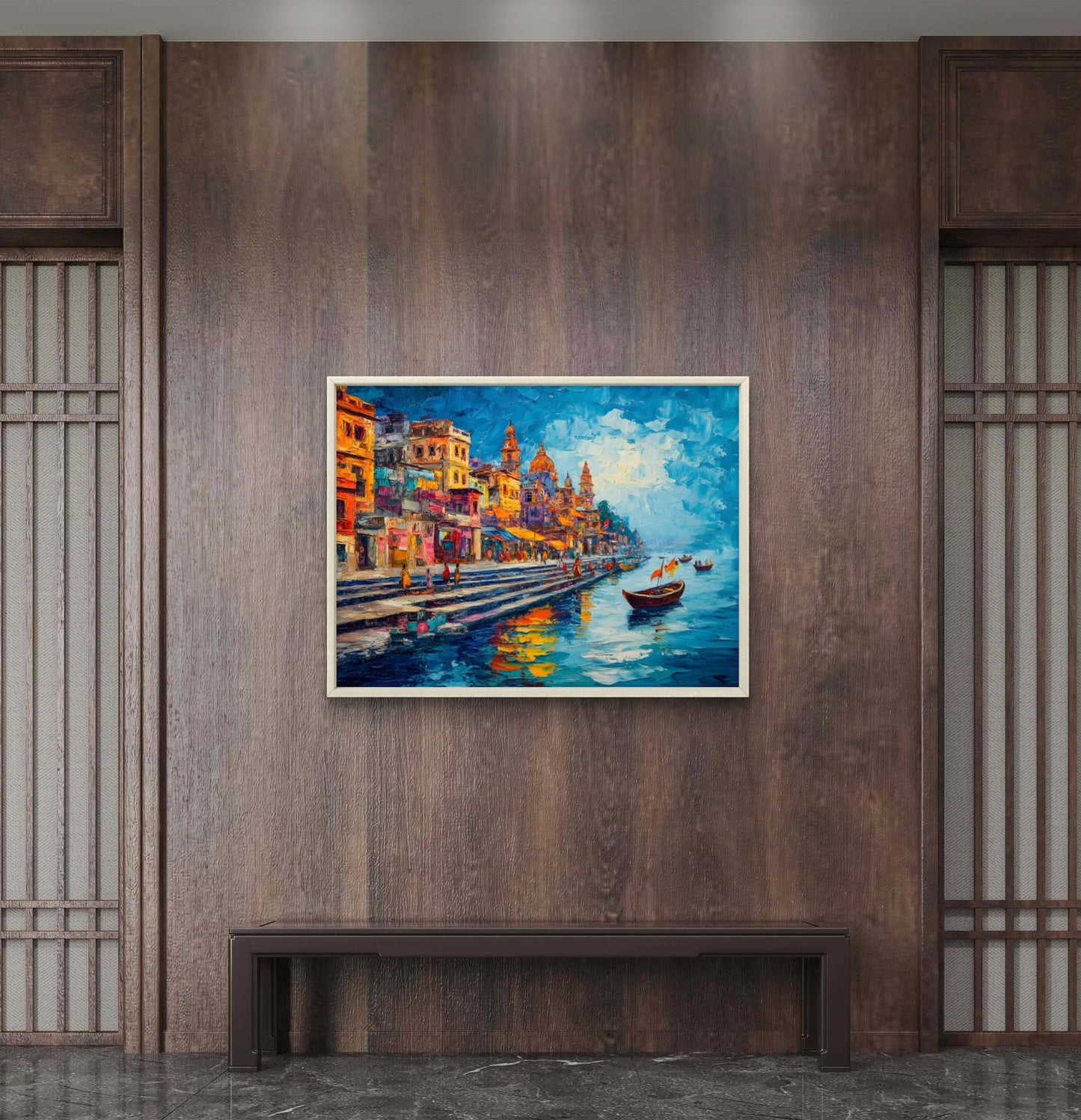 Banaras Ghat Premium Canvas Painting - Buy Online | Decor By Neon