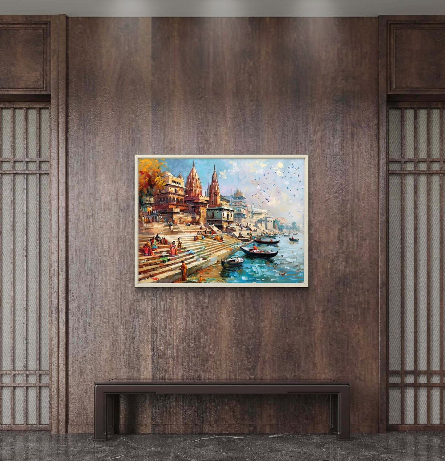Banaras Ghat Premium Canvas Painting - Buy Online | Decor By Neon