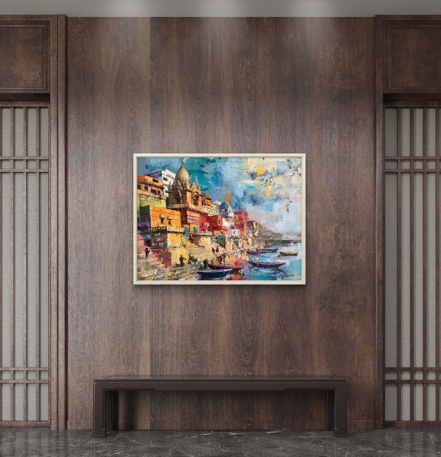 Banaras Ghat Premium Canvas Painting - Buy Online | Decor By Neon