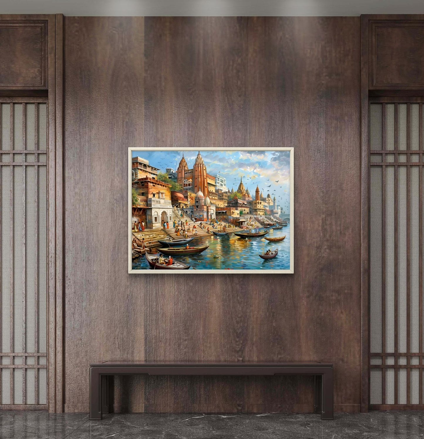 Banaras Ghat Premium Canvas Painting - Buy Online | Decor By Neon