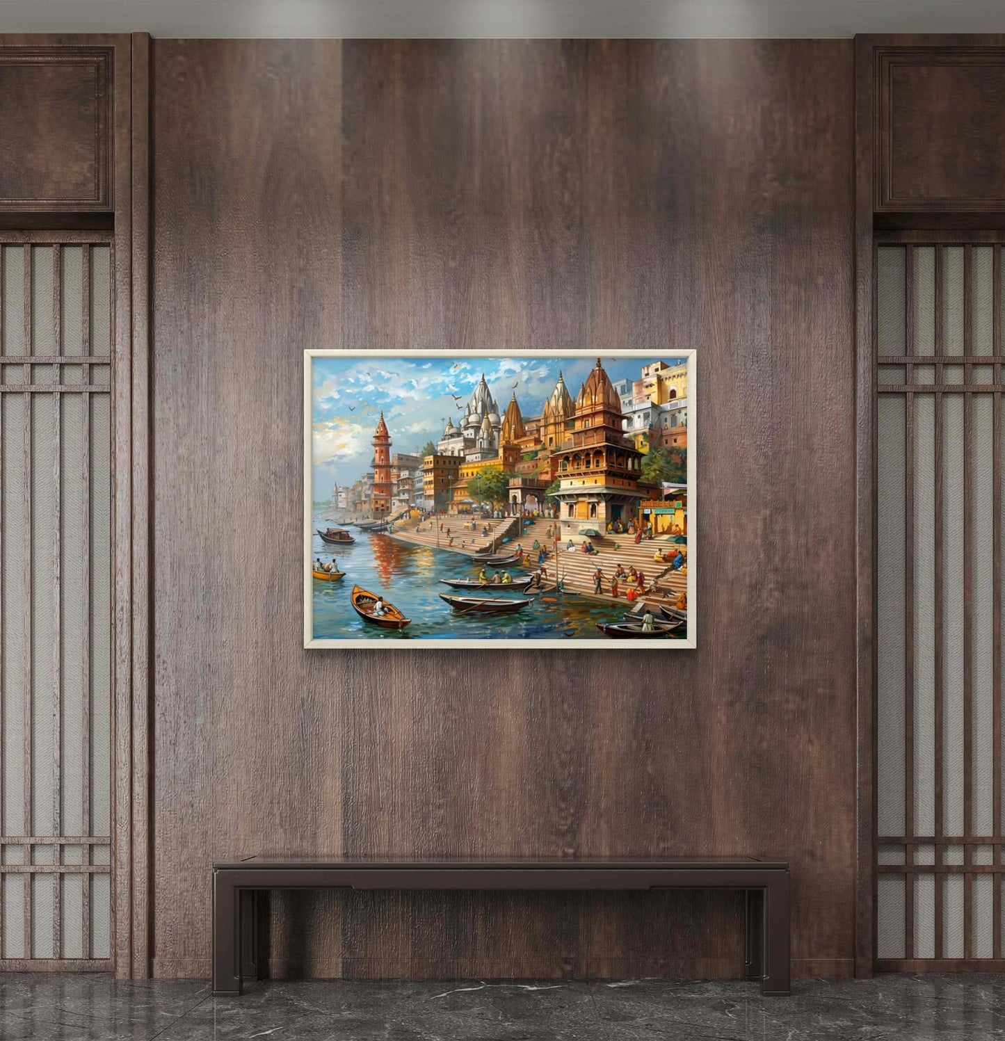 Banaras Ghat Premium Canvas Painting - Buy Online | Decor By Neon