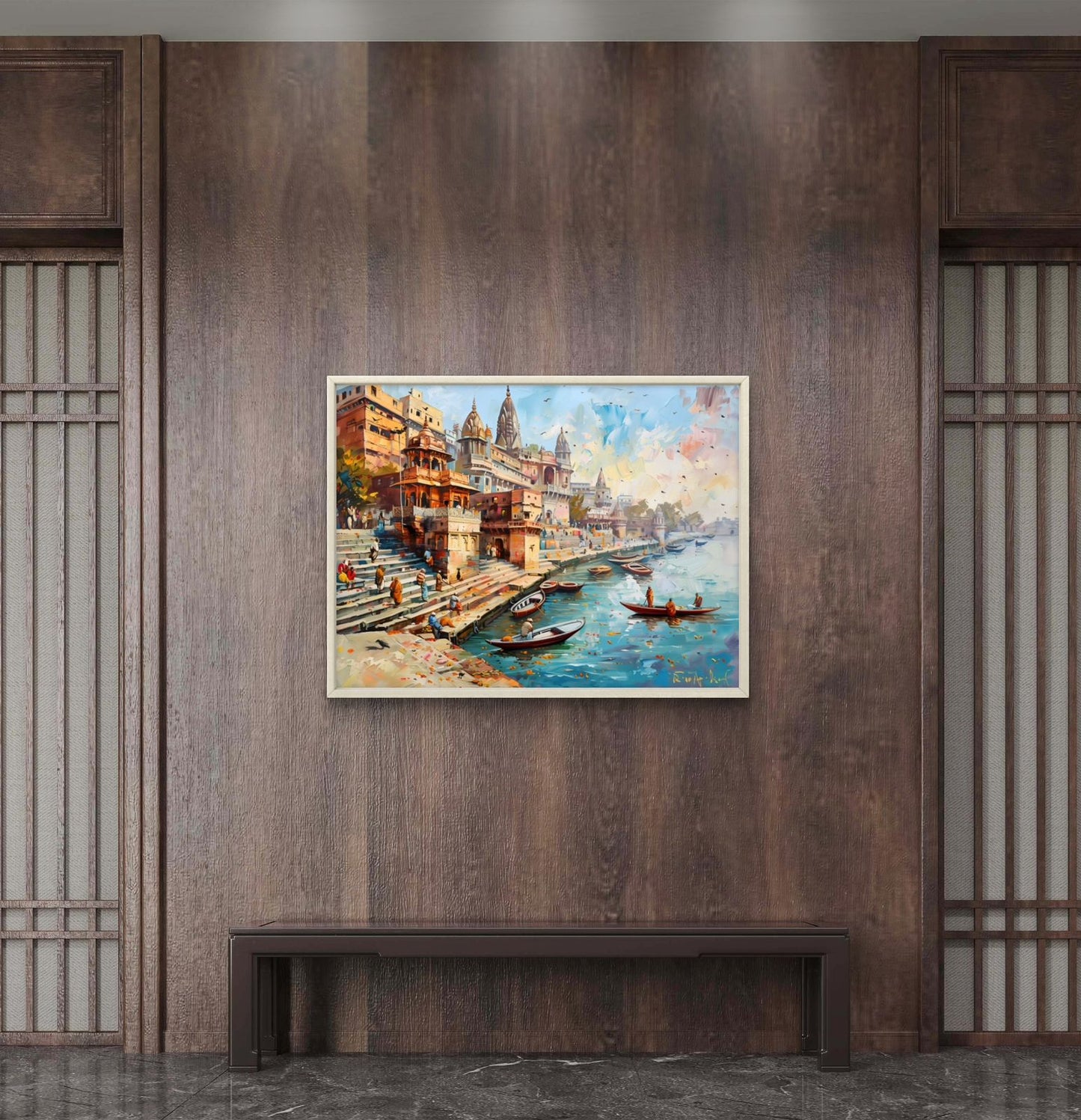 Banaras Ghat Premium Canvas Painting - Buy Online | Decor By Neon