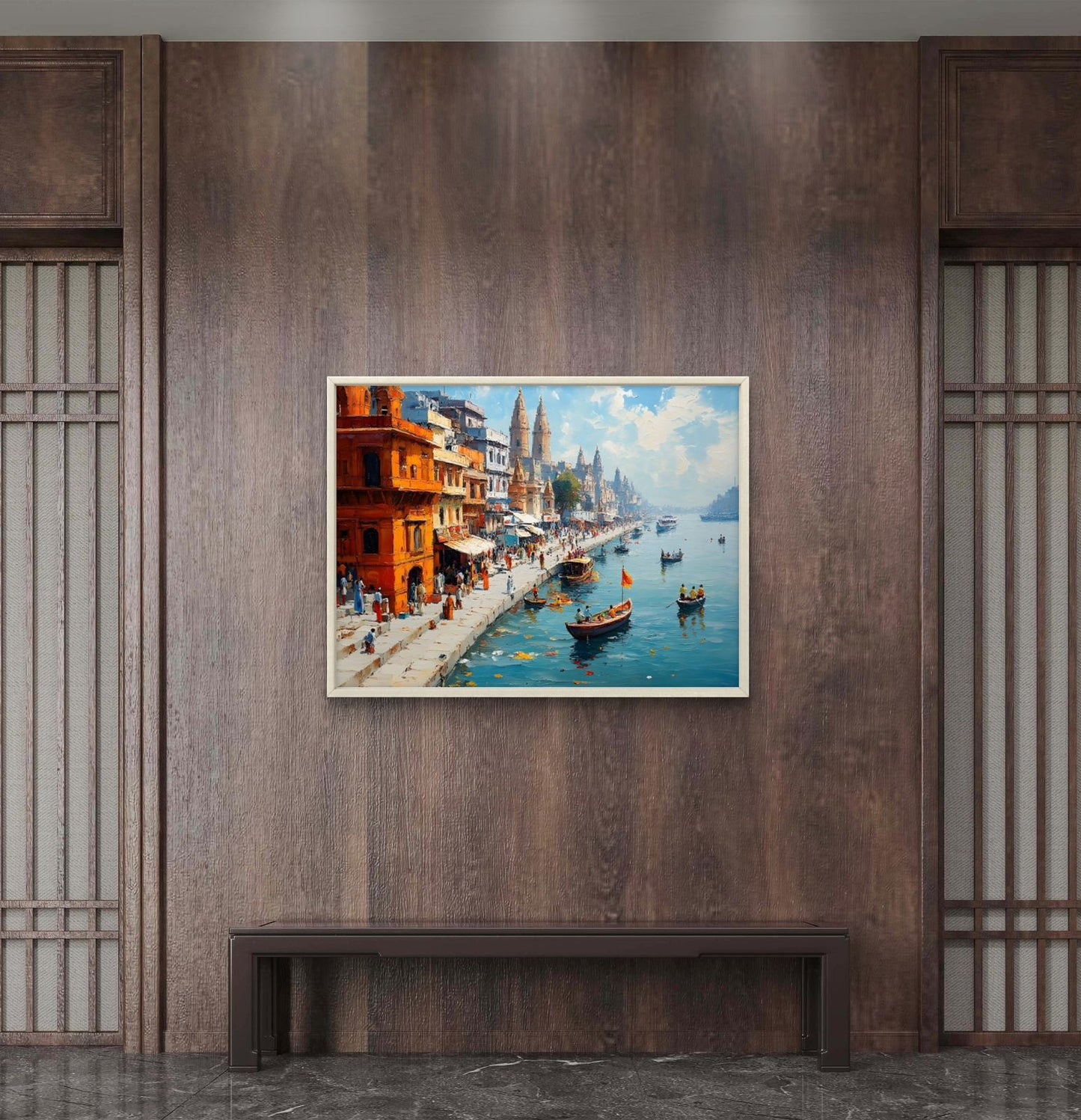 Banaras Ghat Premium Canvas Painting - Buy Online | Decor By Neon
