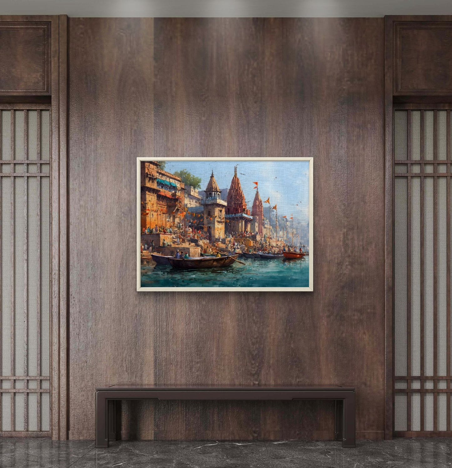 Banaras Ghat Premium Canvas Painting - Buy Online | Decor By Neon