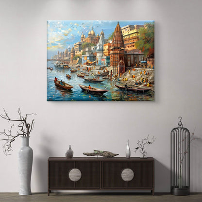 Banaras Ghat Premium Canvas Painting