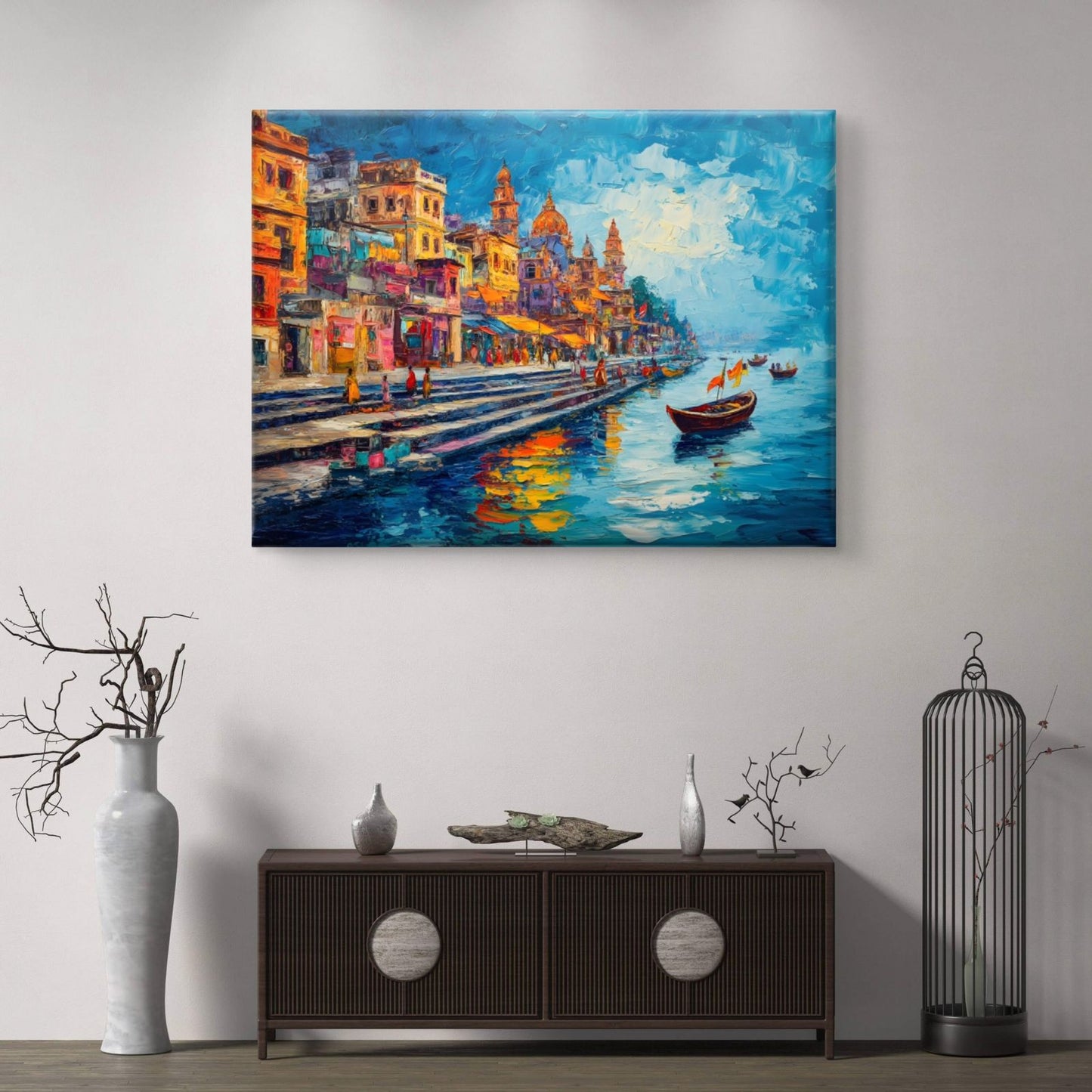 Banaras Ghat Premium Canvas Painting - Buy Online | Decor By Neon