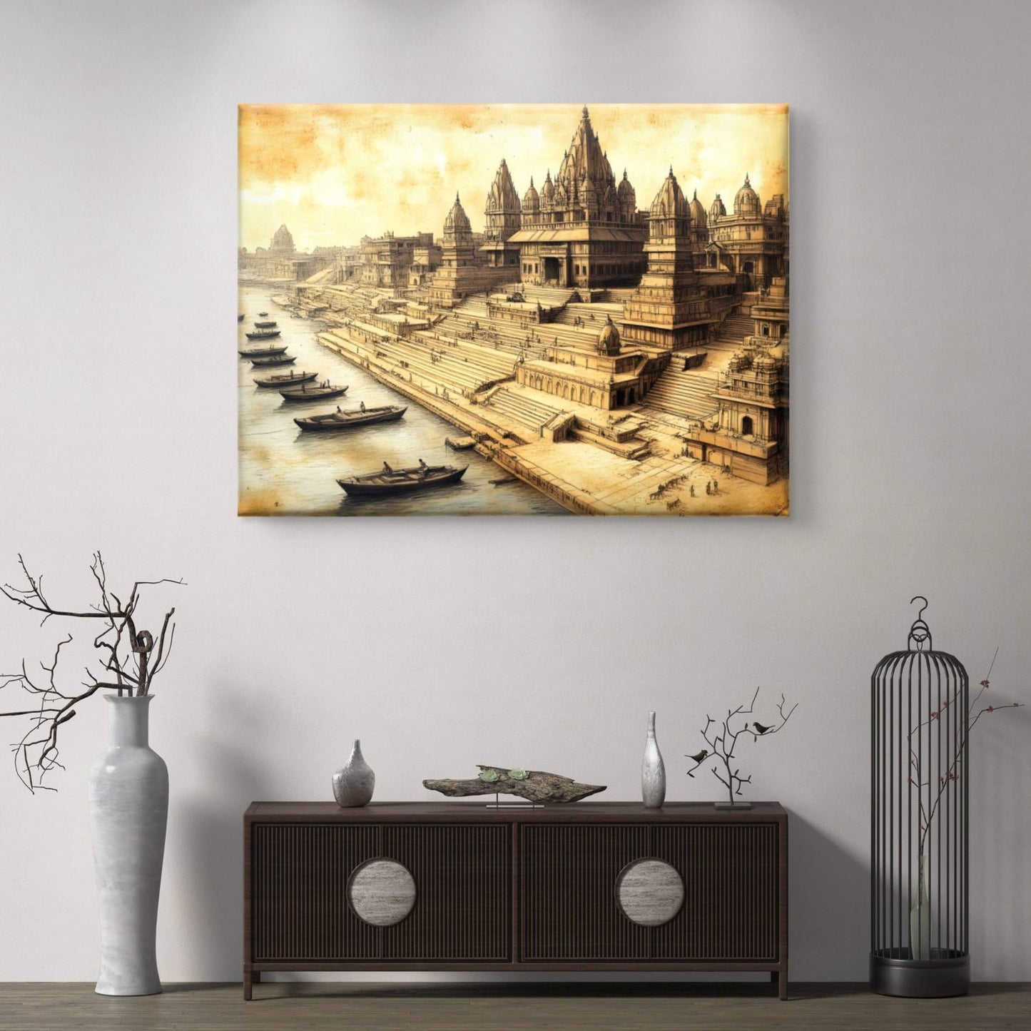 Banaras Ghat Premium Canvas Painting - Buy Online | Decor By Neon