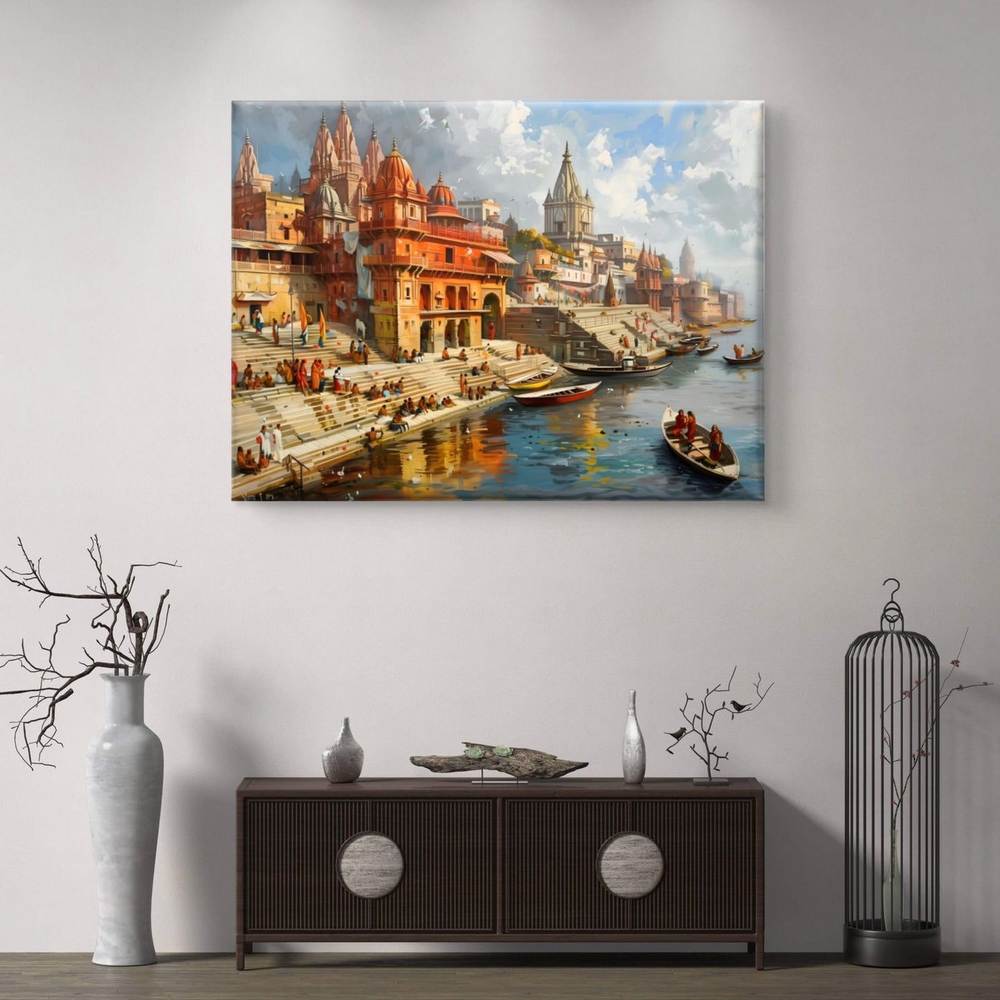 Banaras Ghat Premium Canvas Painting - Buy Online | Decor By Neon