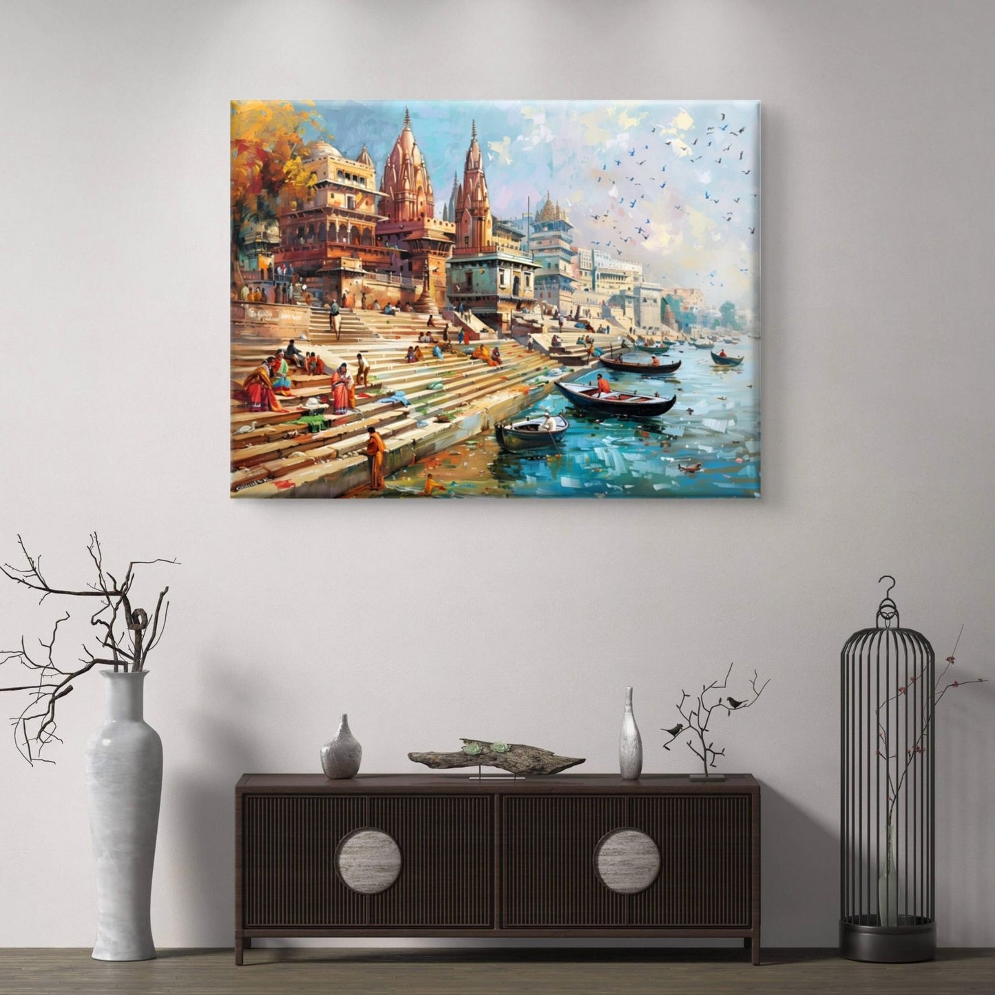Banaras Ghat Premium Canvas Painting - Buy Online | Decor By Neon