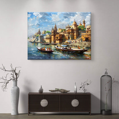 Banaras Ghat Premium Canvas Painting