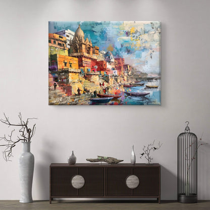Banaras Ghat Premium Canvas Painting