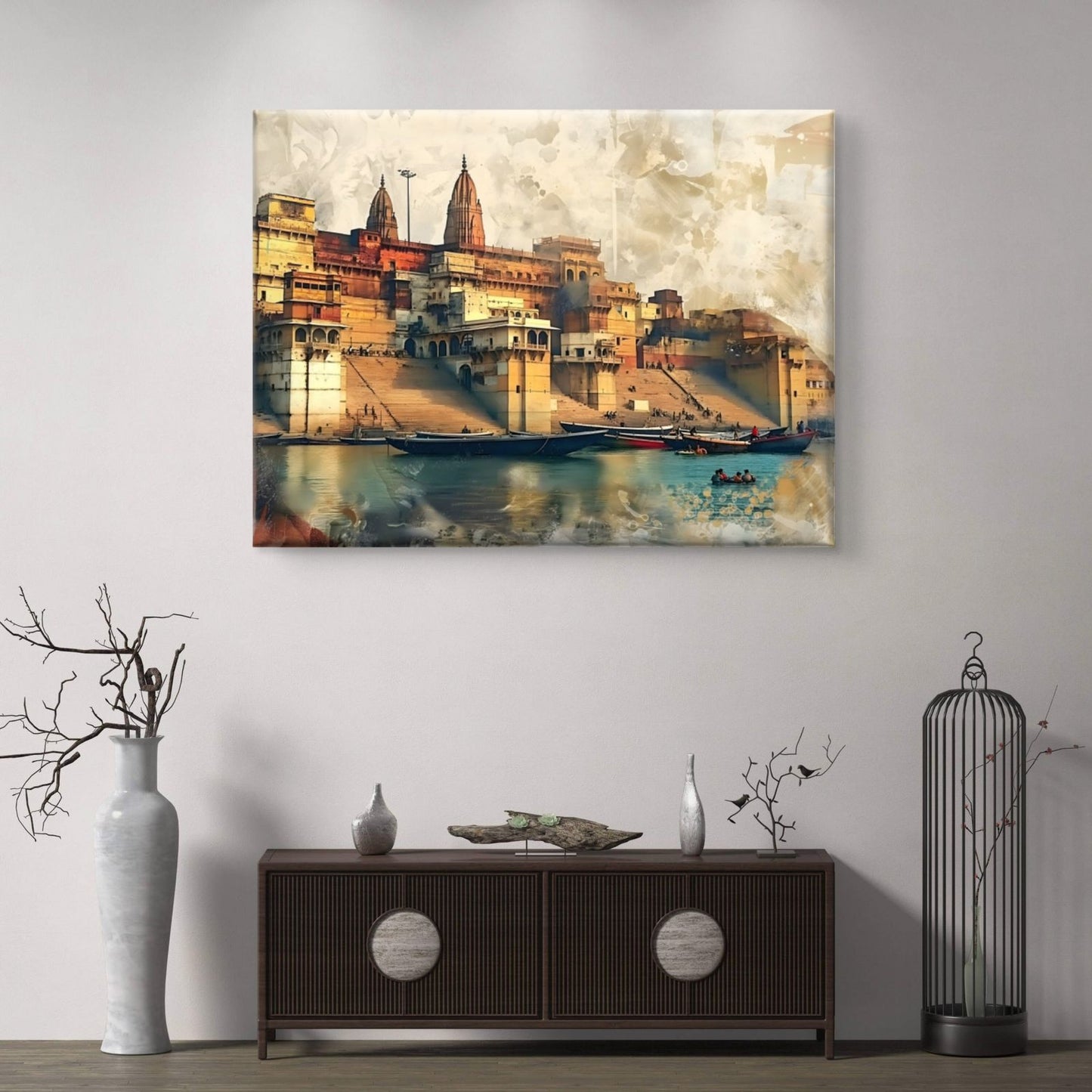 Banaras Ghat Premium Canvas Painting - Buy Online | Decor By Neon