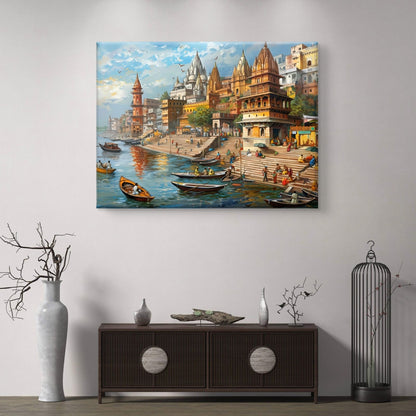 Banaras Ghat Premium Canvas Painting