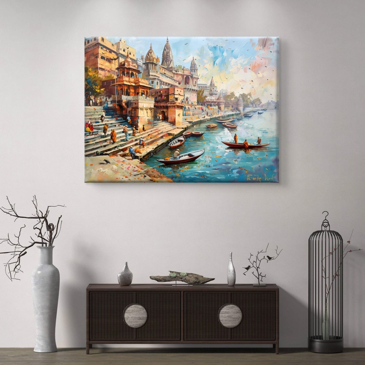 Banaras Ghat Premium Canvas Painting - Buy Online | Decor By Neon