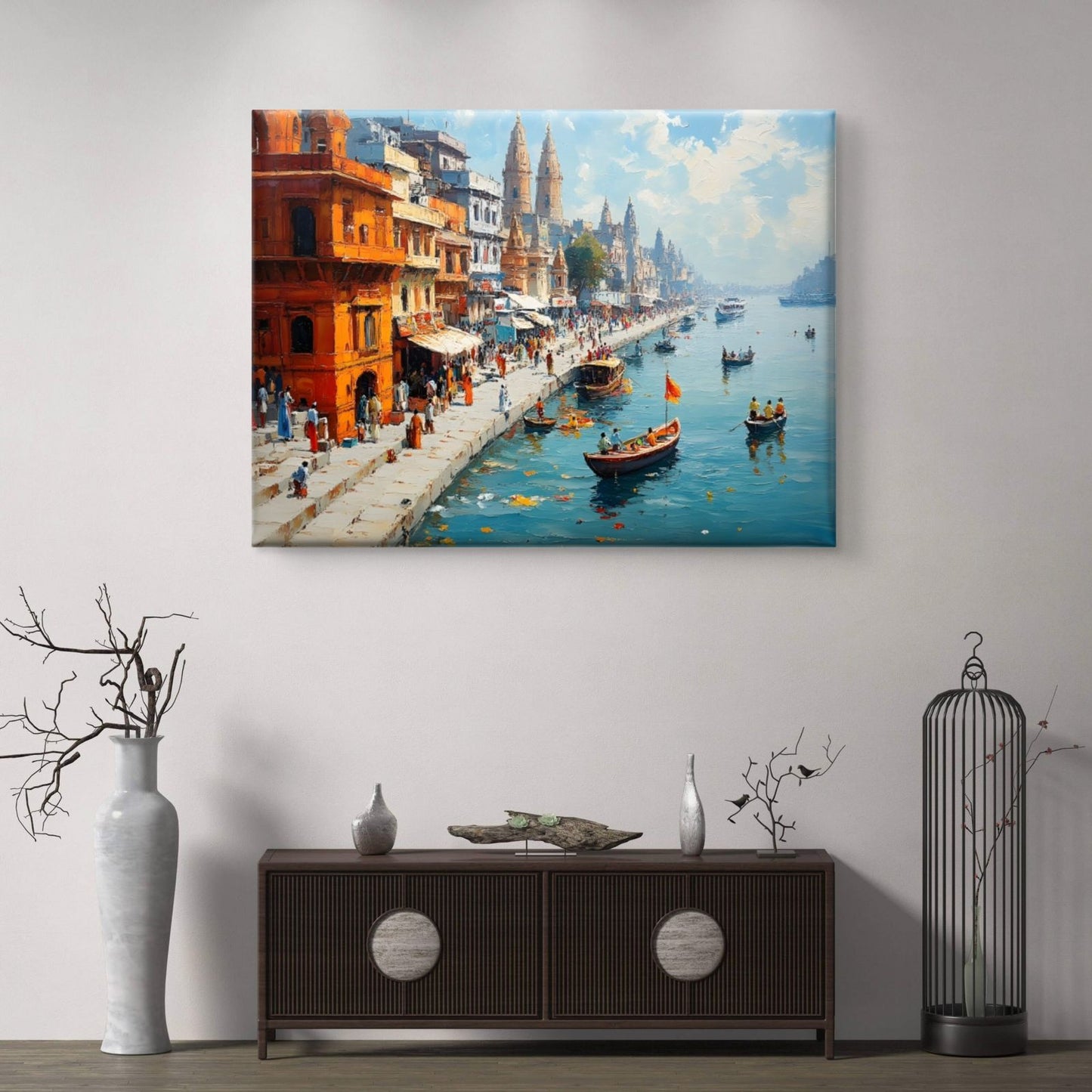 Banaras Ghat Premium Canvas Painting - Buy Online | Decor By Neon