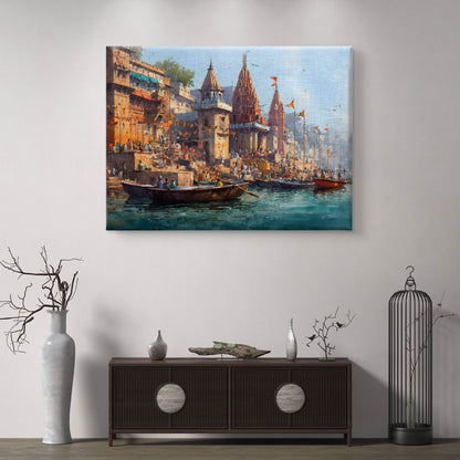 Banaras Ghat Premium Canvas Painting