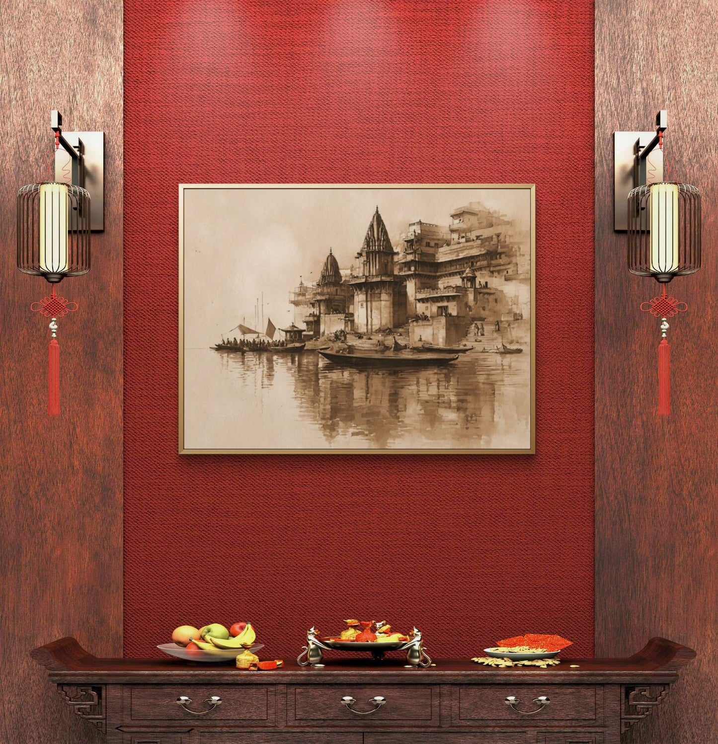 Banaras Ghat Premium Canvas Painting - Buy Online | Decor By Neon
