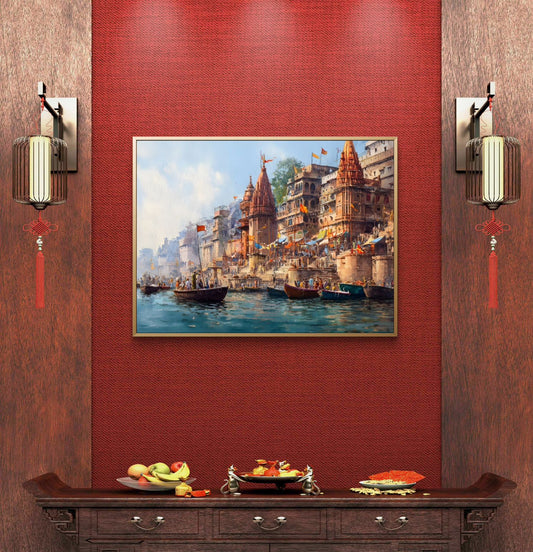Banaras Ghat Premium Canvas Painting - Premium Wall Art | Decor By Neon