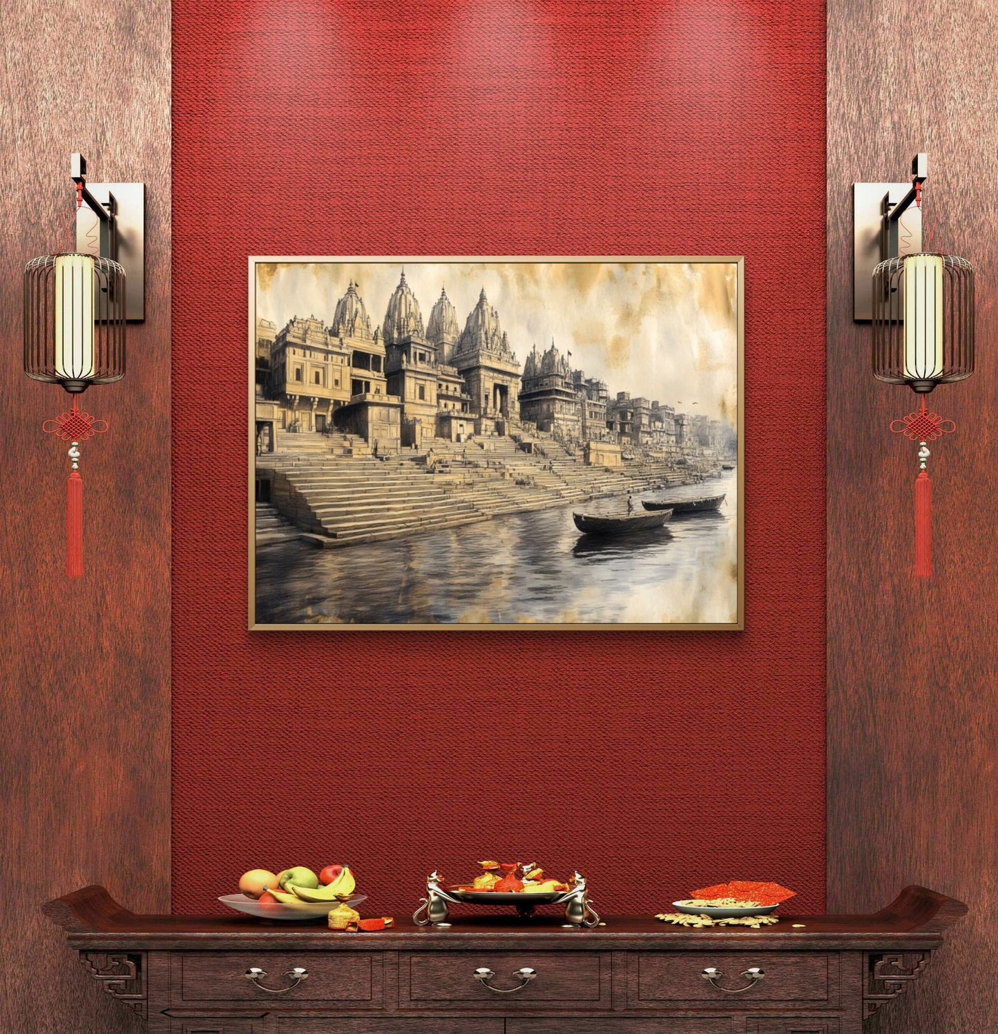 Banaras Ghat Premium Canvas Painting - Buy Online | Decor By Neon