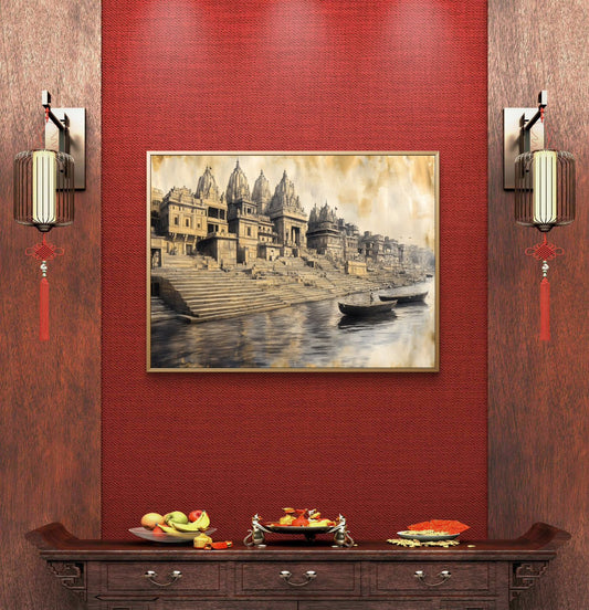 Banaras Ghat Premium Canvas Painting - Premium Wall Art | Decor By Neon