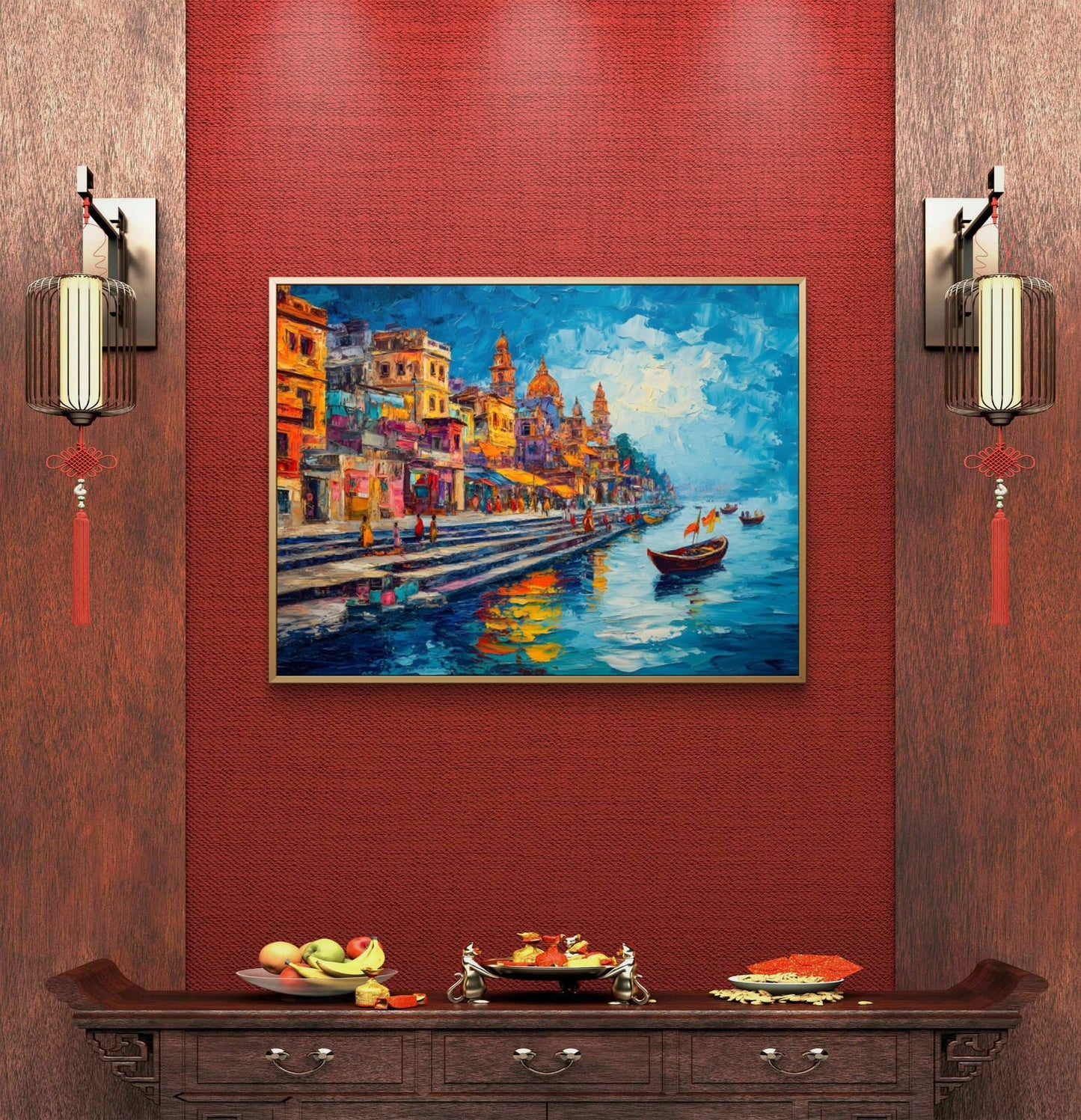 Banaras Ghat Premium Canvas Painting - Buy Online | Decor By Neon