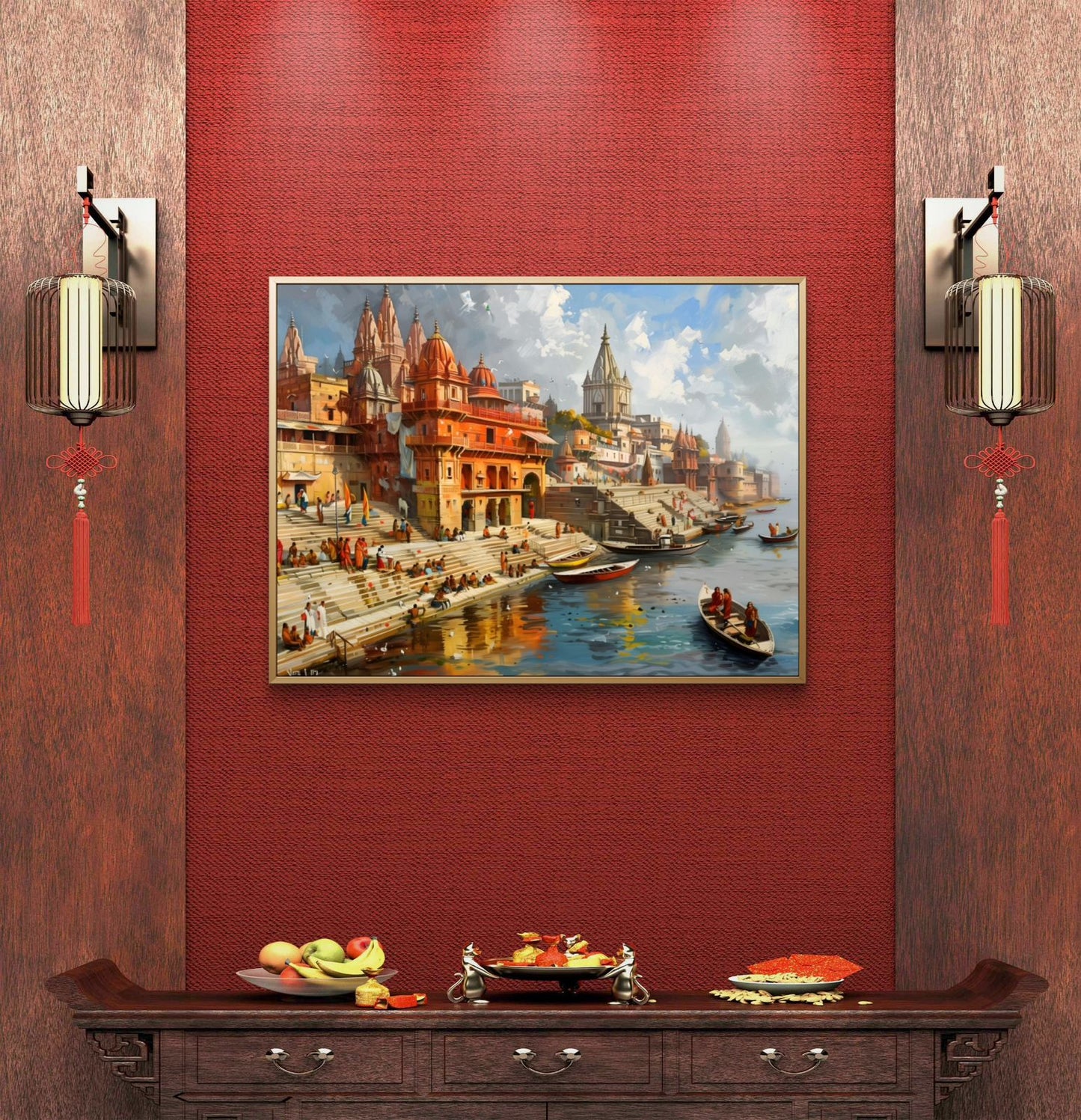Banaras Ghat Premium Canvas Painting - Buy Online | Decor By Neon