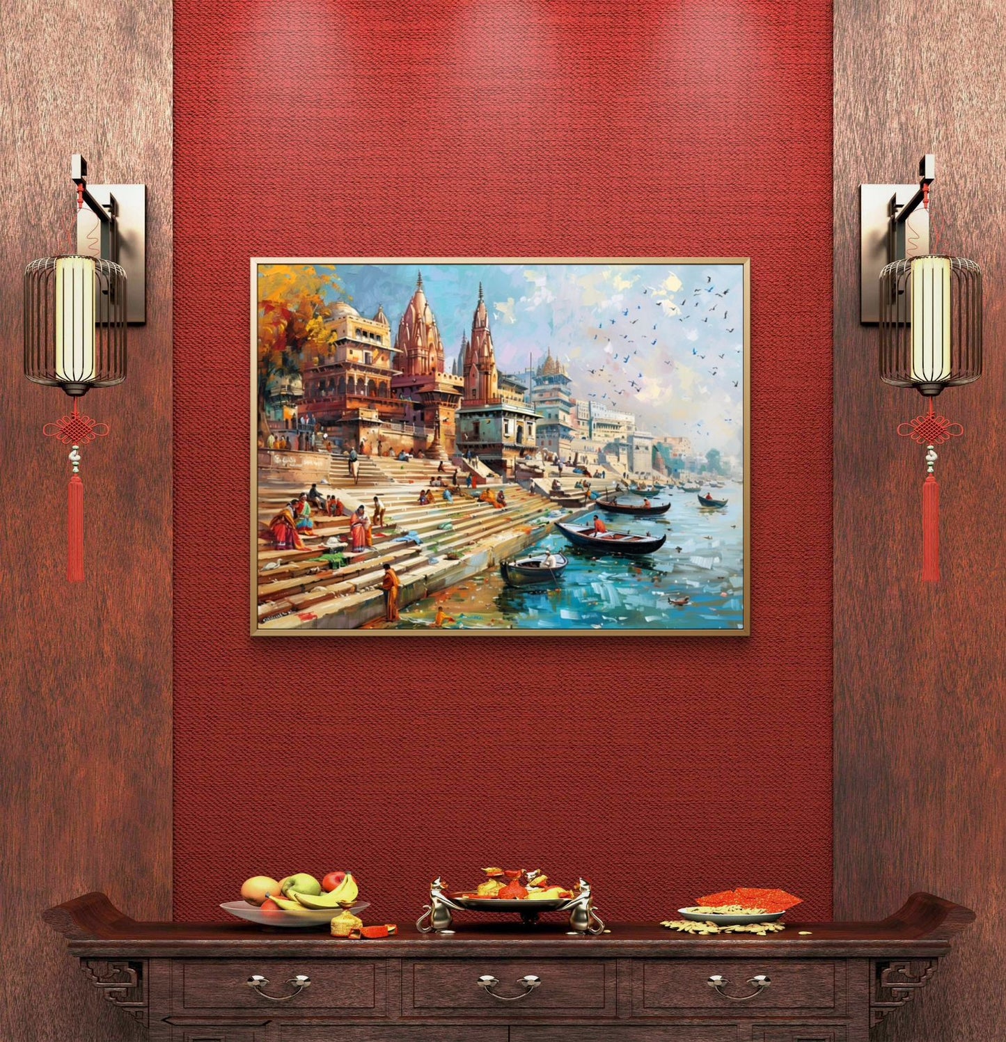 Banaras Ghat Premium Canvas Painting - Buy Online | Decor By Neon