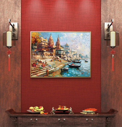 Banaras Ghat Premium Canvas Painting