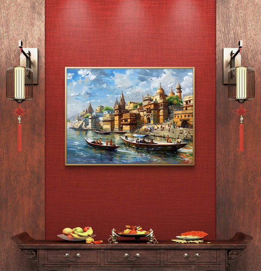 Banaras Ghat Premium Canvas Painting - Premium Wall Art | Decor By Neon
