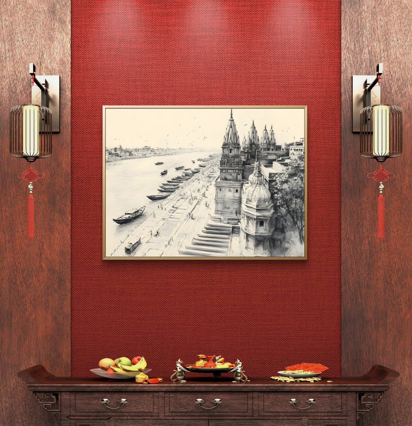 Banaras Ghat Premium Canvas Painting - Buy Online | Decor By Neon