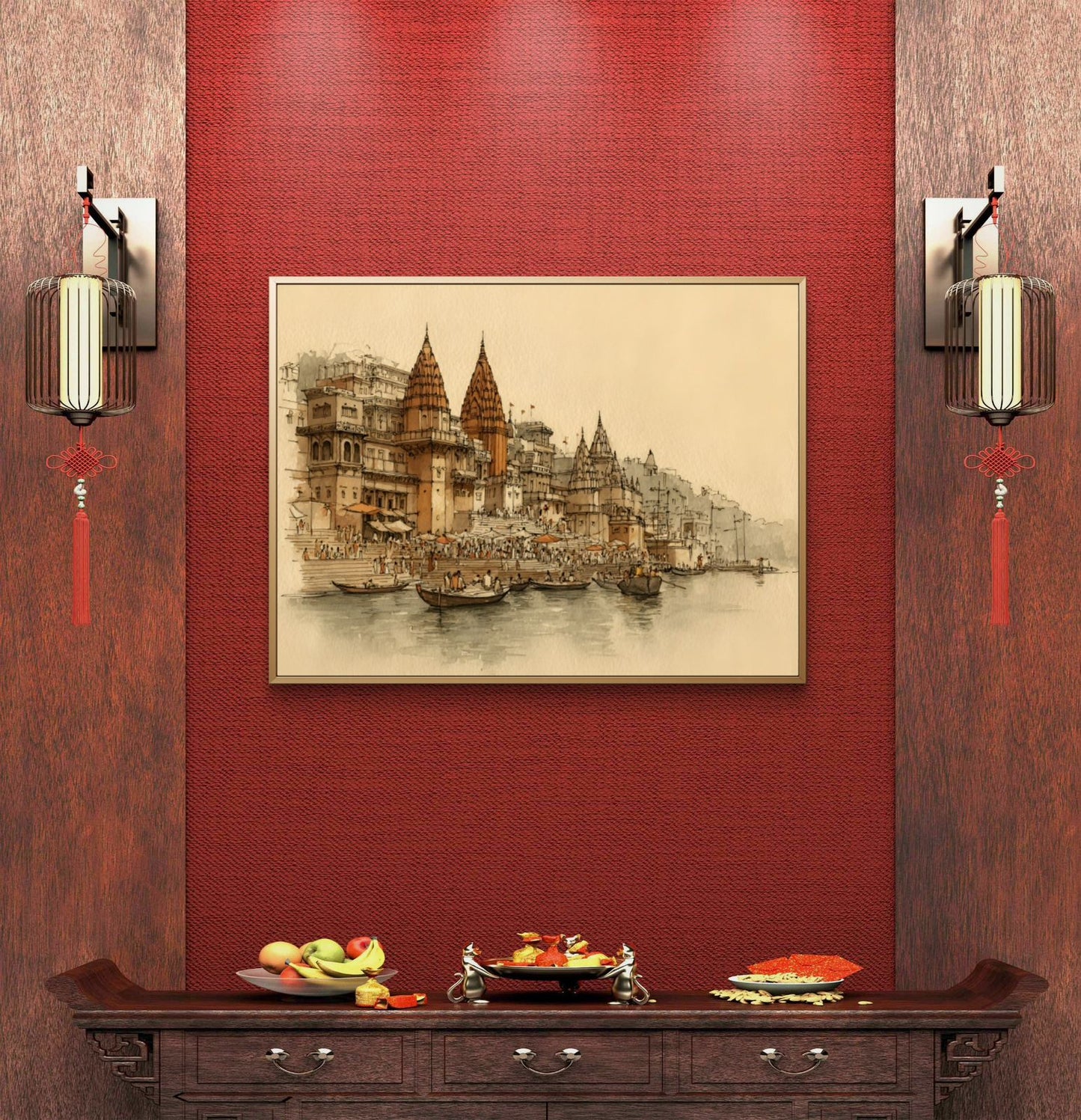 Banaras Ghat Premium Canvas Painting - Buy Online | Decor By Neon