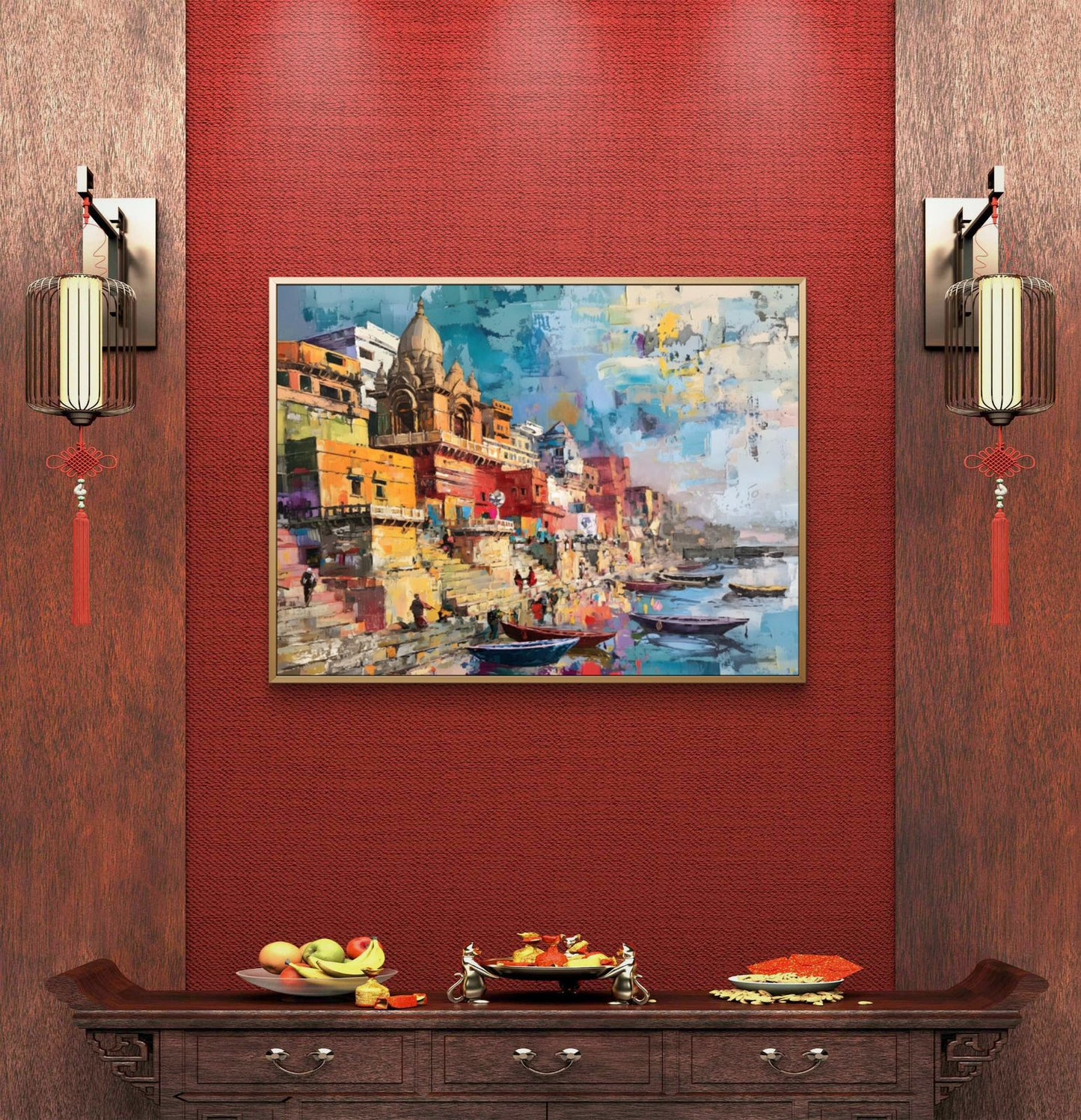 Banaras Ghat Premium Canvas Painting - Buy Online | Decor By Neon