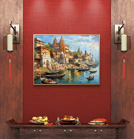 Banaras Ghat Premium Canvas Painting - Premium Wall Art | Decor By Neon
