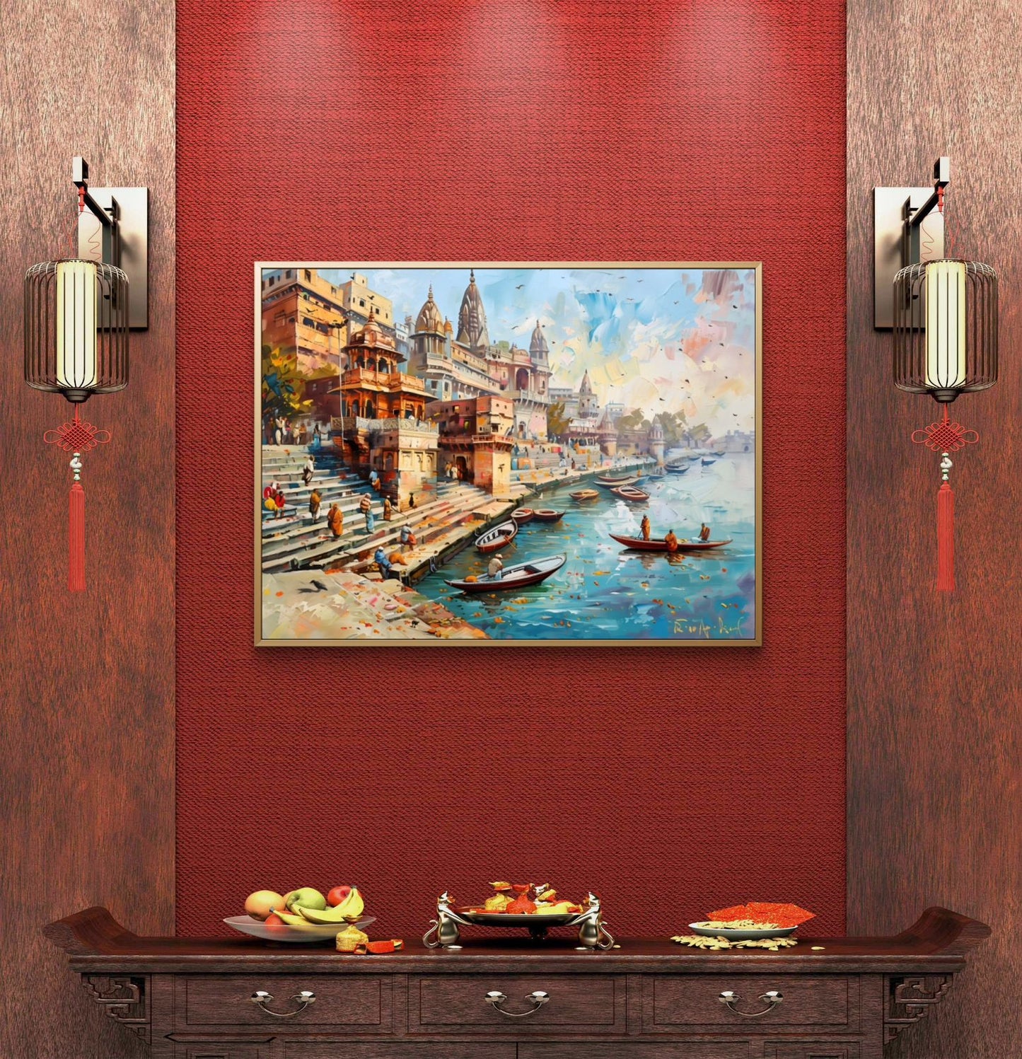 Banaras Ghat Premium Canvas Painting - Buy Online | Decor By Neon