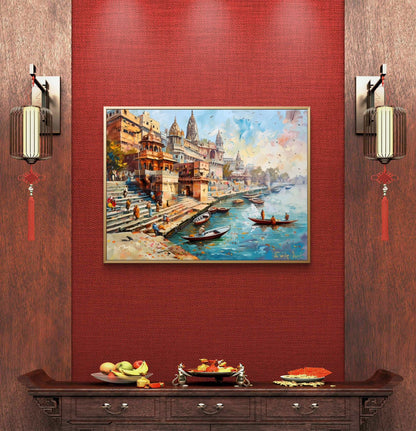 Banaras Ghat Premium Canvas Painting