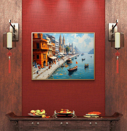 Banaras Ghat Premium Canvas Painting