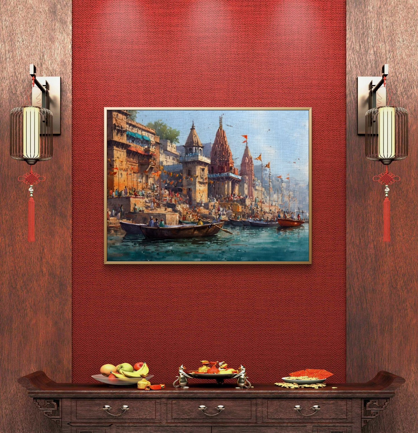Banaras Ghat Premium Canvas Painting - Buy Online | Decor By Neon