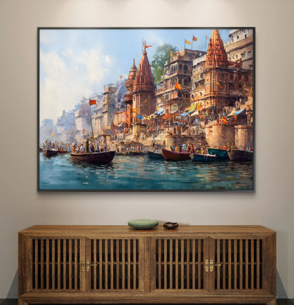 Banaras Ghat Premium Canvas Painting