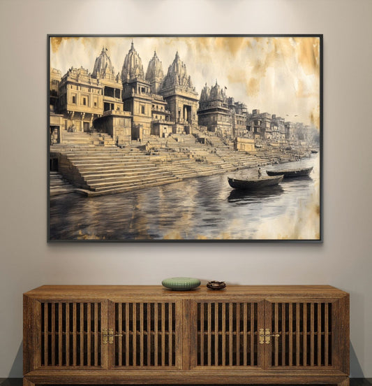 Banaras Ghat Premium Canvas Painting - Canvas Wall Art | Decor By Neon