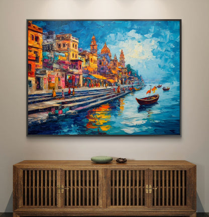 Banaras Ghat Premium Canvas Painting