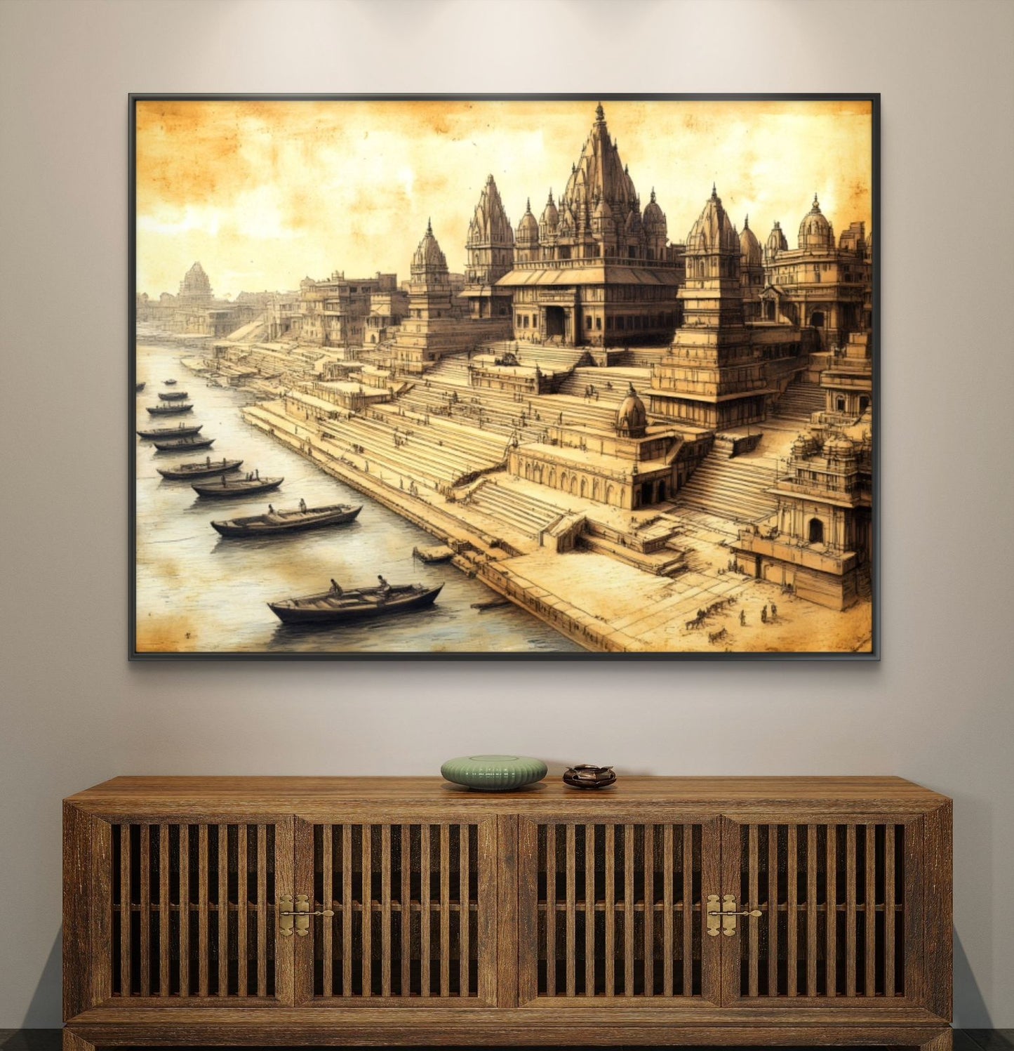 Banaras Ghat Premium Canvas Painting - Buy Online | Decor By Neon