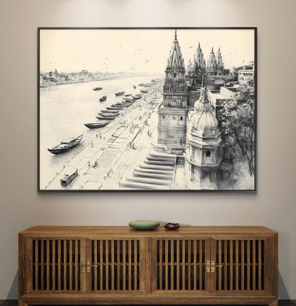 Banaras Ghat Premium Canvas Painting