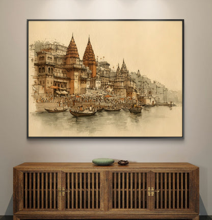 Banaras Ghat Premium Canvas Painting