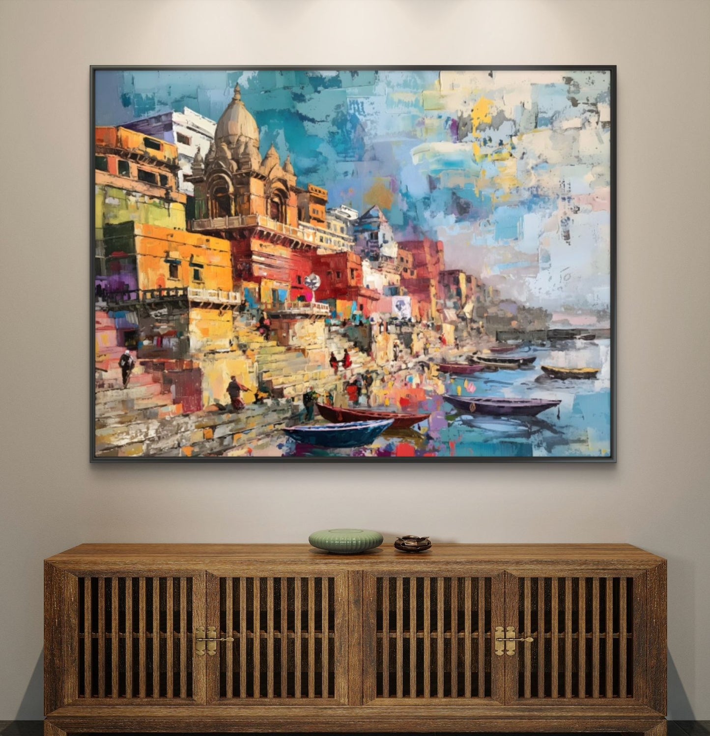 Banaras Ghat Premium Canvas Painting - Buy Online | Decor By Neon