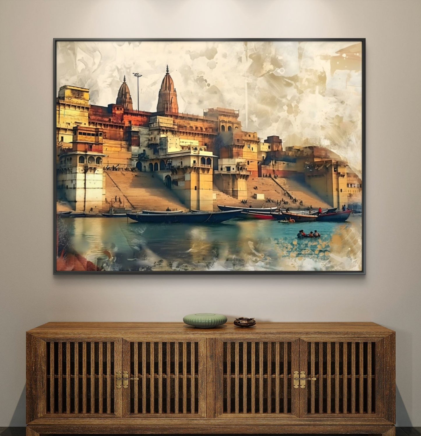 Banaras Ghat Premium Canvas Painting - Buy Online | Decor By Neon