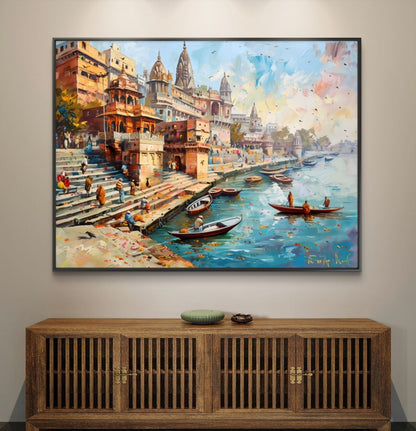 Banaras Ghat Premium Canvas Painting